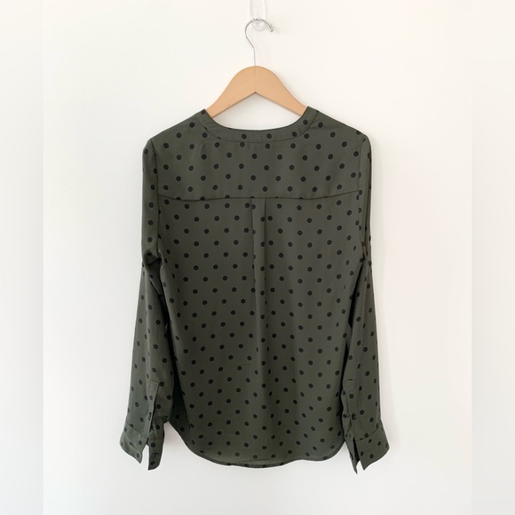 Express chiffon olive green polka dot long sleeve blouse size S - Picture 2 of 4
